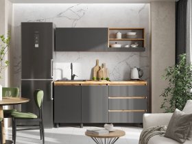 Кухонный гарнитур 1,7м Хелен  (дуб крафт золотой/графит) в Бердске - berdsk.mebel-nsk.ru | фото