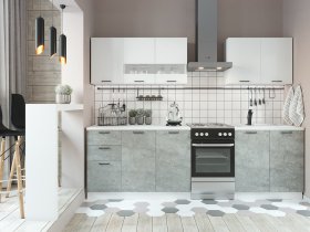 Кухонный гарнитур Дуся 2,0 м (белый глянец/цемент) в Бердске - berdsk.mebel-nsk.ru | фото