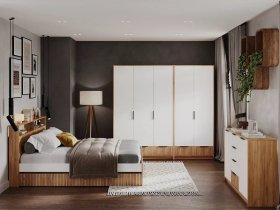 Модульная спальня Ивис (дуб крафт золотой/белый) в Бердске - berdsk.mebel-nsk.ru | фото