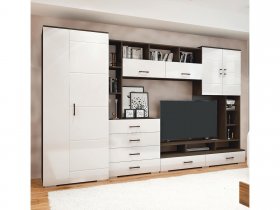 Стенка Коста МДФ (дуб венге/белый глянец) в Бердске - berdsk.mebel-nsk.ru | фото
