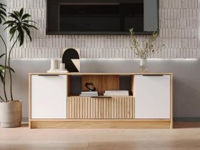 Тумба под ТВ  ТМ-001 Ивис (дуб крафт золотой/белый) в Бердске - berdsk.mebel-nsk.ru | фото
